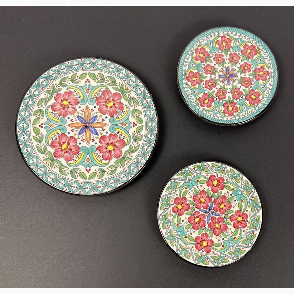 VTG Ceraplat Spain Hand Painted Ceramic Wall Plates Set of 3 Spanish Majolica